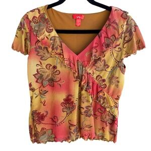 Latina Life Y2K Boho Floral Paisley Ruffle Fairy Top XL Lettuce Trim Whimsigoth